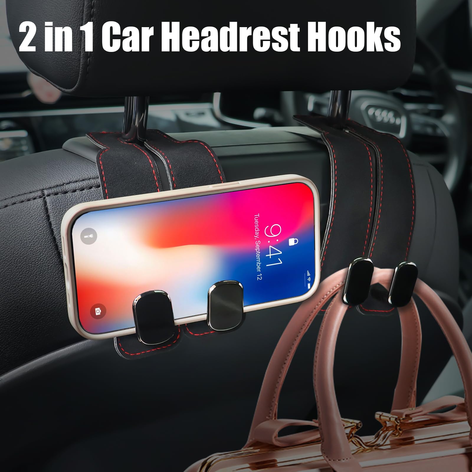 TXROMTZ Headrest hooks for car, Car hooks for headrest, Hooks for car seat headrest, handbag holder for car, car purse hooks, car hangers for seat,Car Headrest Hooks for Handbags (Black-2 Pack)