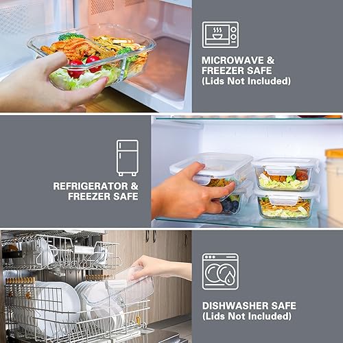 Miniatura 6 de Moretoes 5 recipientes de vidrio de almacenamiento de alimentos de 35 onzas, 2 compartimentos de control de porciones con tapas de bloqueo a presión
