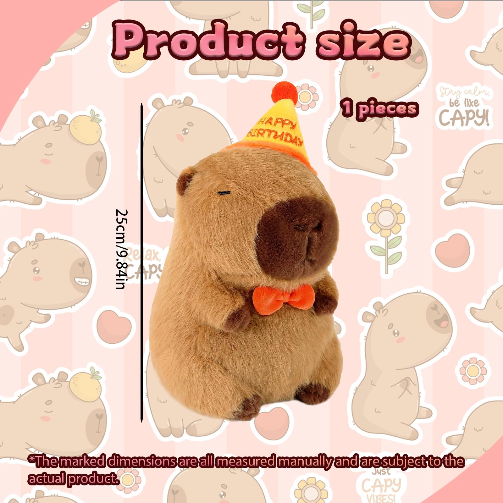 Capybara Plush 25cm Soft Stuffed Animal with Birthday Hat, Adorable Capybara Teddy Toy, Perfect Capybara Gift for Birthdays, Playtime, and Home Decoration — view 2