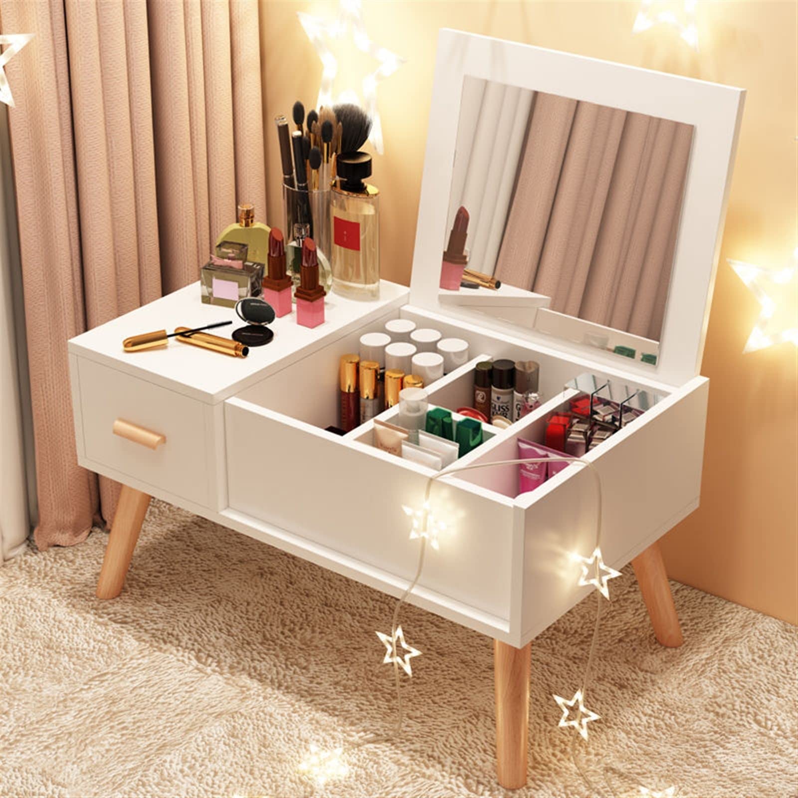 Kompaktes Make-up, multifunktionale Kommode für kleine Wohnungen, Schlafzimmer, stilvolle und wirtschaftliche Aufbewahrungslösung, perfekt für Beauty-Essentials
