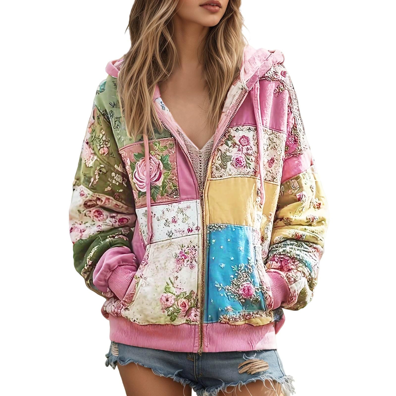 Veste décontractée imprimée pour femme avec fermeture éclair et capuche confortable - 6