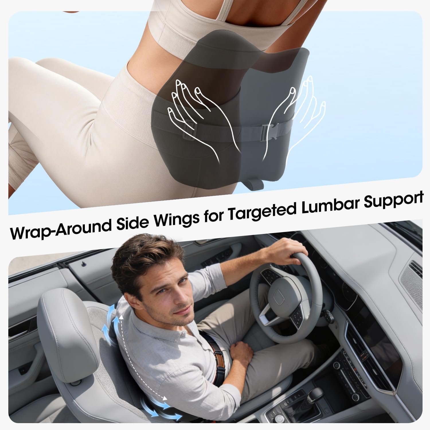 Lumbar Support Pillow for Car Seat – High-Density Memory Foam, Provides Comfort for Long Drivers, Relieves Lower Back Discomfort, Adjustable Strap Stays Put, Fits Most Cars, SUVs & Trucks (Black) - Image 3