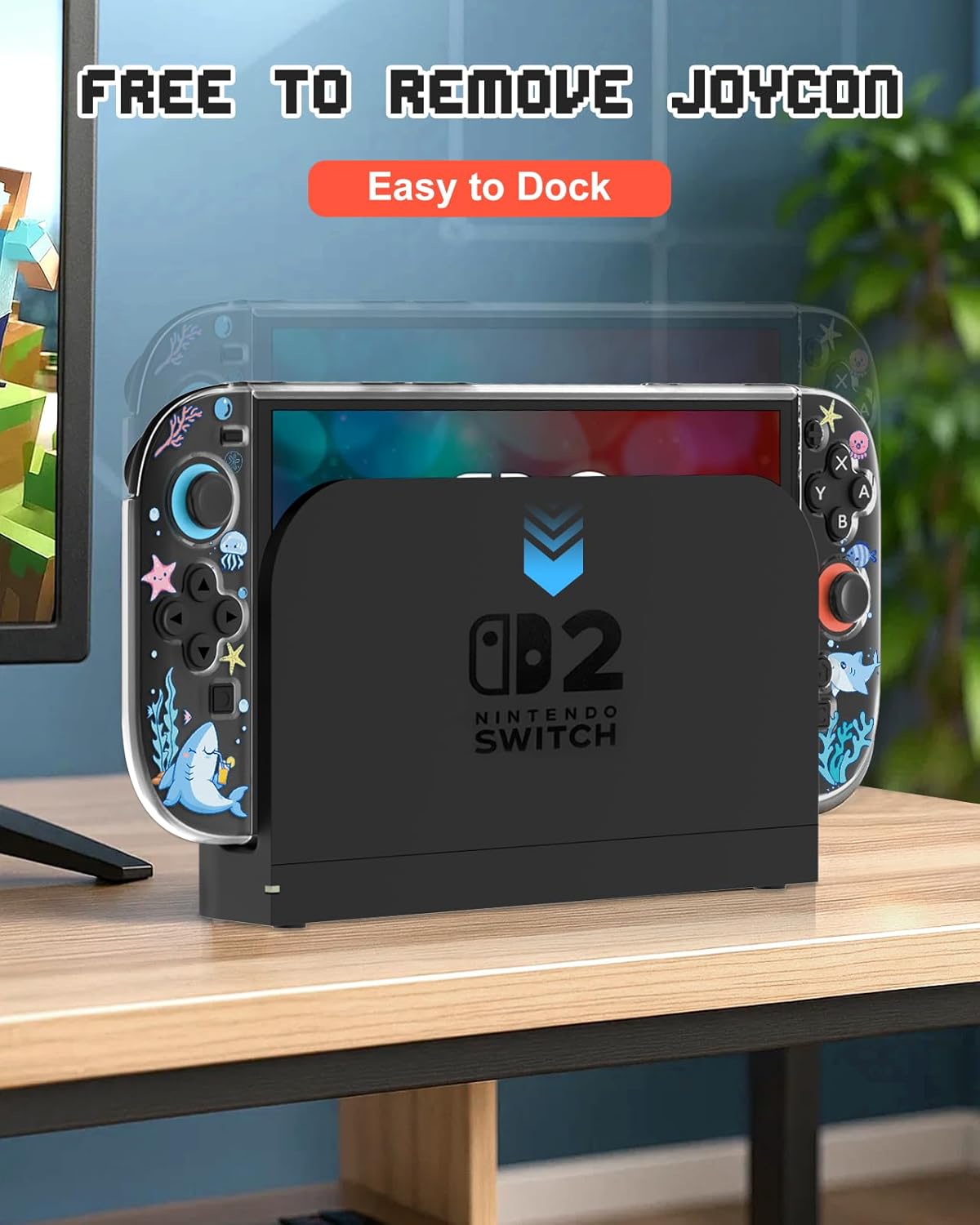 Dockable Protective Case for Nintendo Switch 2 2025 - Cute Cartoon Shark Design Clear TPU Slim Hard Cover for Joycon 2 for Teens Girls Boys - Image 5