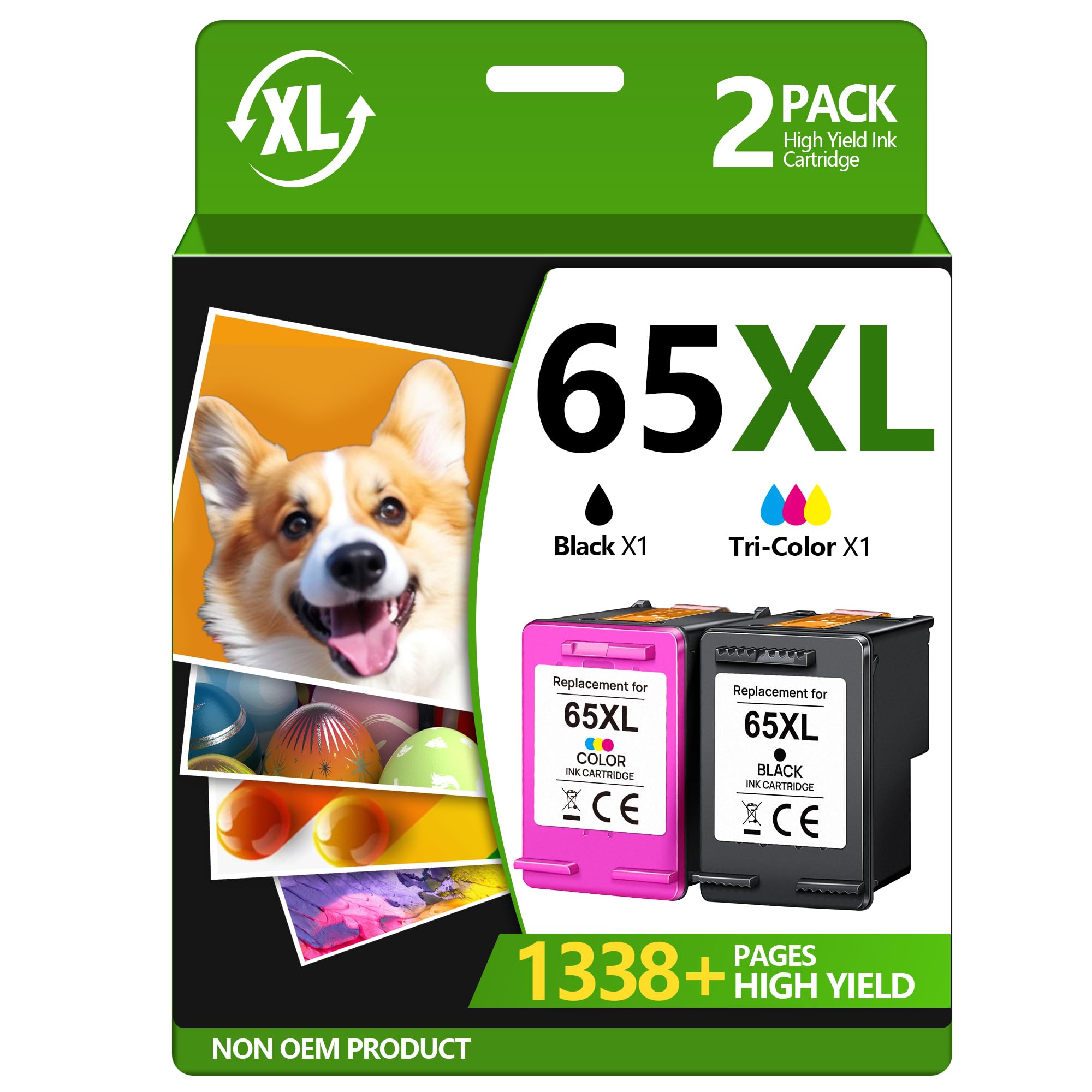 TECKKIN 65XL Ink Cartridge Black/Color Combo Pack High Yield Replacement for HP Ink 65 65XL Works for HP DeskJet 3755 3772 3700 3752 3722 2600 2622 Envy 5055 5000 5070 (2 Pack)