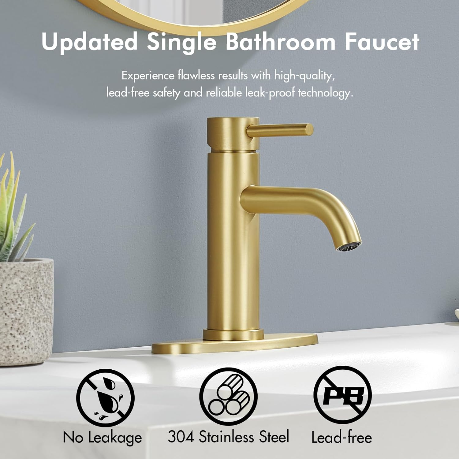 Gold Bathroom Faucet, WINKEAR Single Hole Bathroom Faucet with Pop-up Drain and Flexible Hoses, Single Handle for Sink, Vanity, RV, Modern Farmhouse, Suitable for 1 Hole or 3 Hole - Image 2