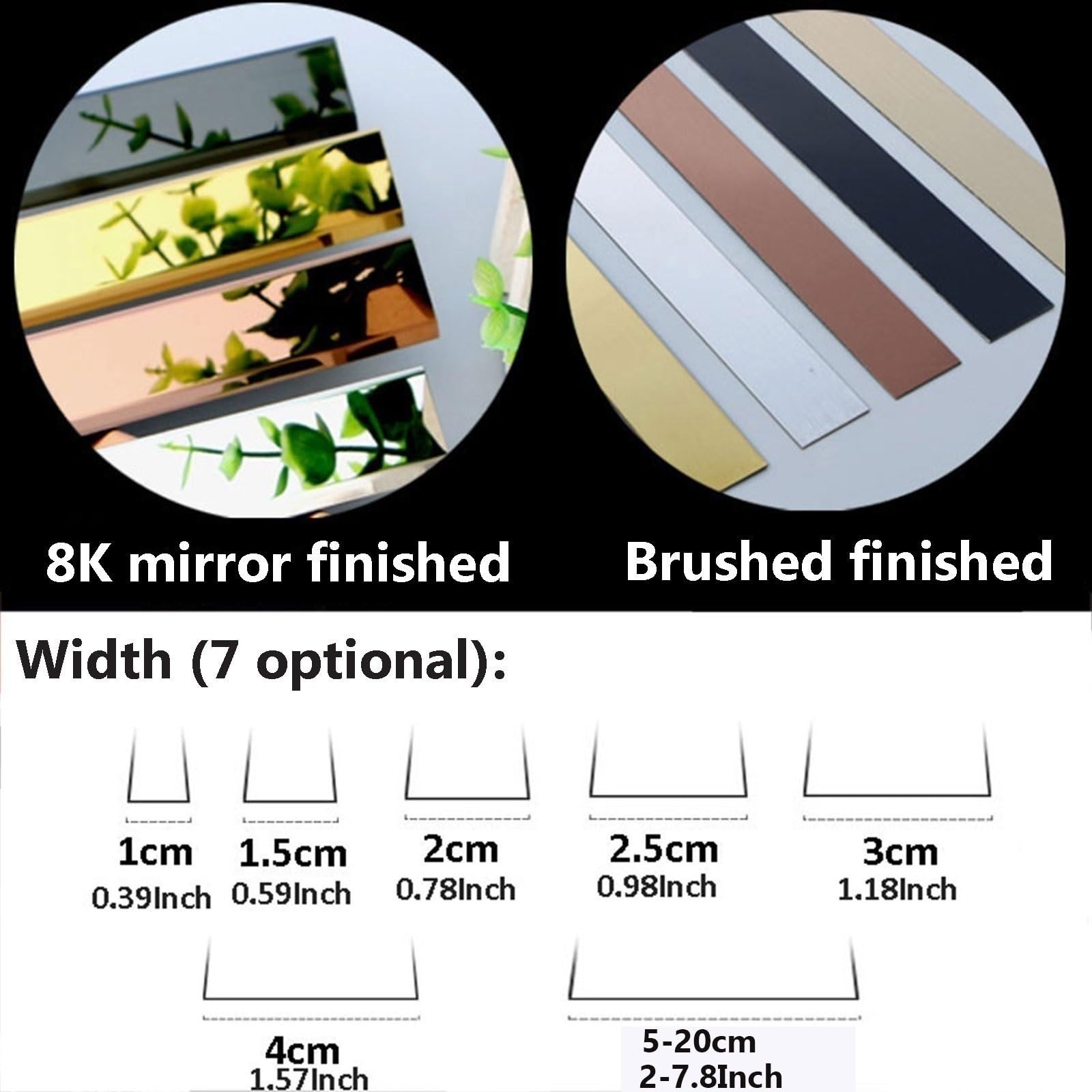 2.44M Flexible Moldura de Pared de Acero Inoxidable, Molduras y molduras de Pared, Ultrafino Moldura de Techo, Moldura de Pared, moldura Impermeable(Rose Gold Mirror,Width 10cm)