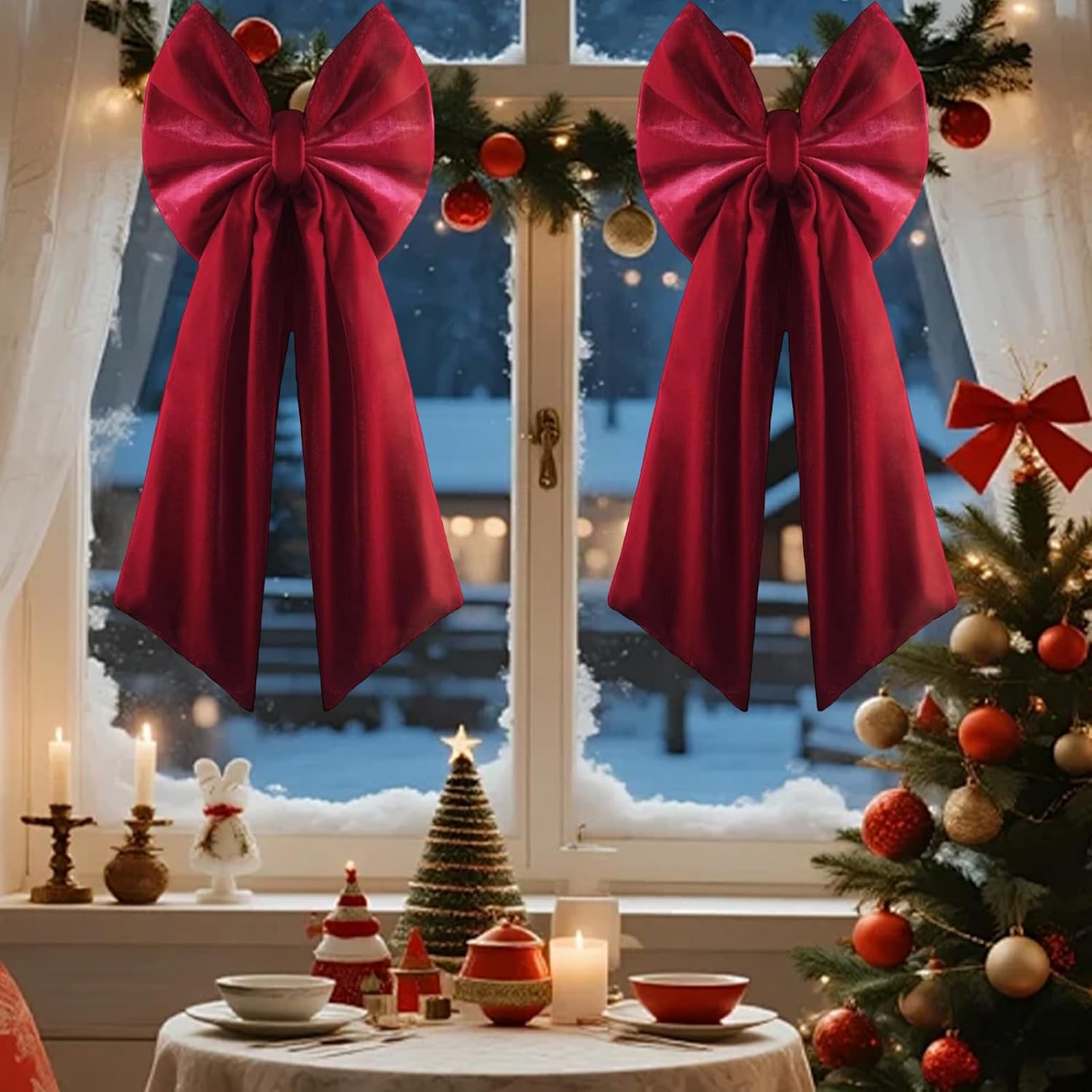 36x18 in Christmas Decorations Bows Velvet Christmas Tree Topper Xmas Decor, Burgundy, 1pc