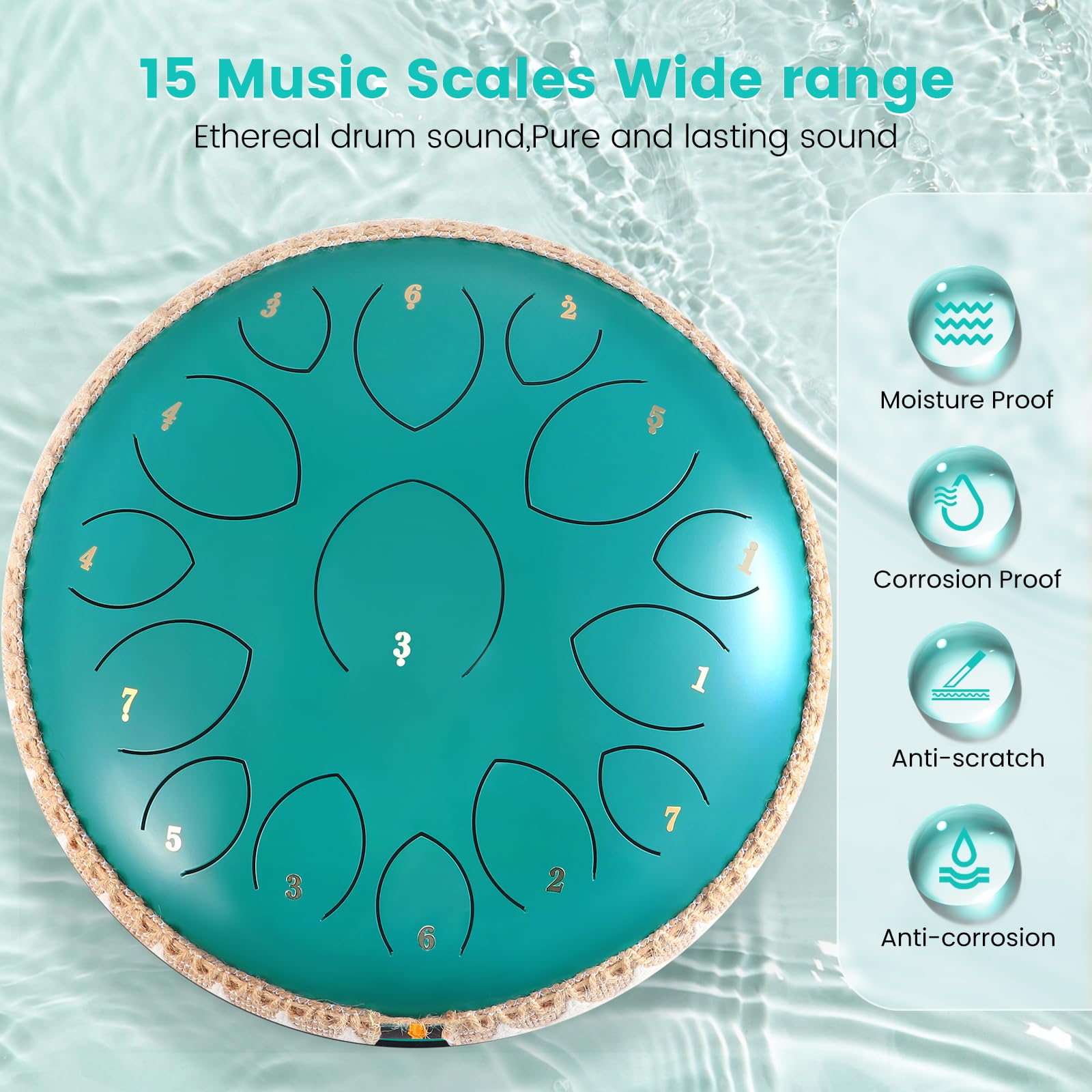 Tambor de Lenguetas de acero 14 pulgadas 15 notas Tongue Drums, Instrumento musical para niños, Handpan para Meditación, Relajación de Melomanas y Principiantes