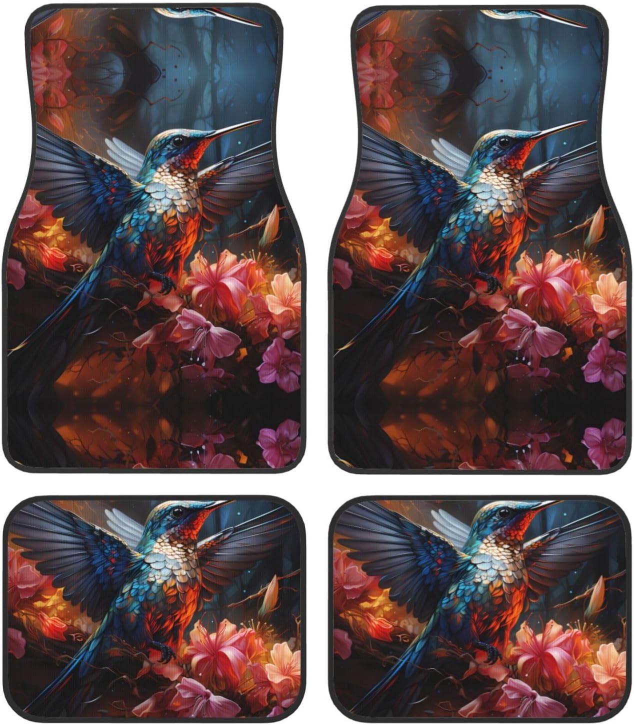 Hummingbird Patterned car mats 4-piece set | For cars/SUVs/trucks | Firm fit without displacement