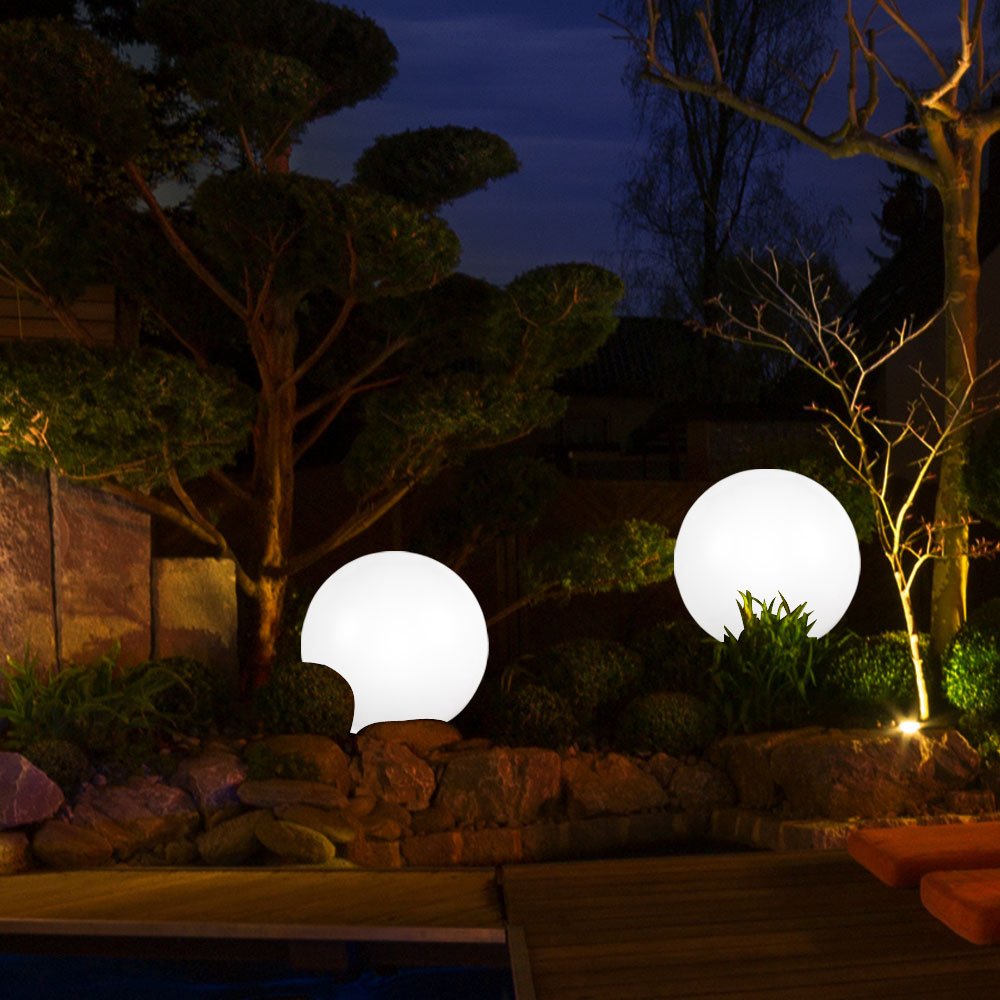 3er Set LED Solar Außenleuchten Balkon Beleuchtung Gartendeko Stecklampen Kugeln weiß 15 und 20 cm