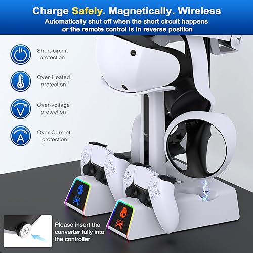 Miniatura 3 de Estación de carga RGB para PSVR 2/PS5 Edge/controlador PS5 con adaptador de CA, soporte PSVR2 con accesorios PS VR2 para auriculares PS5VR2