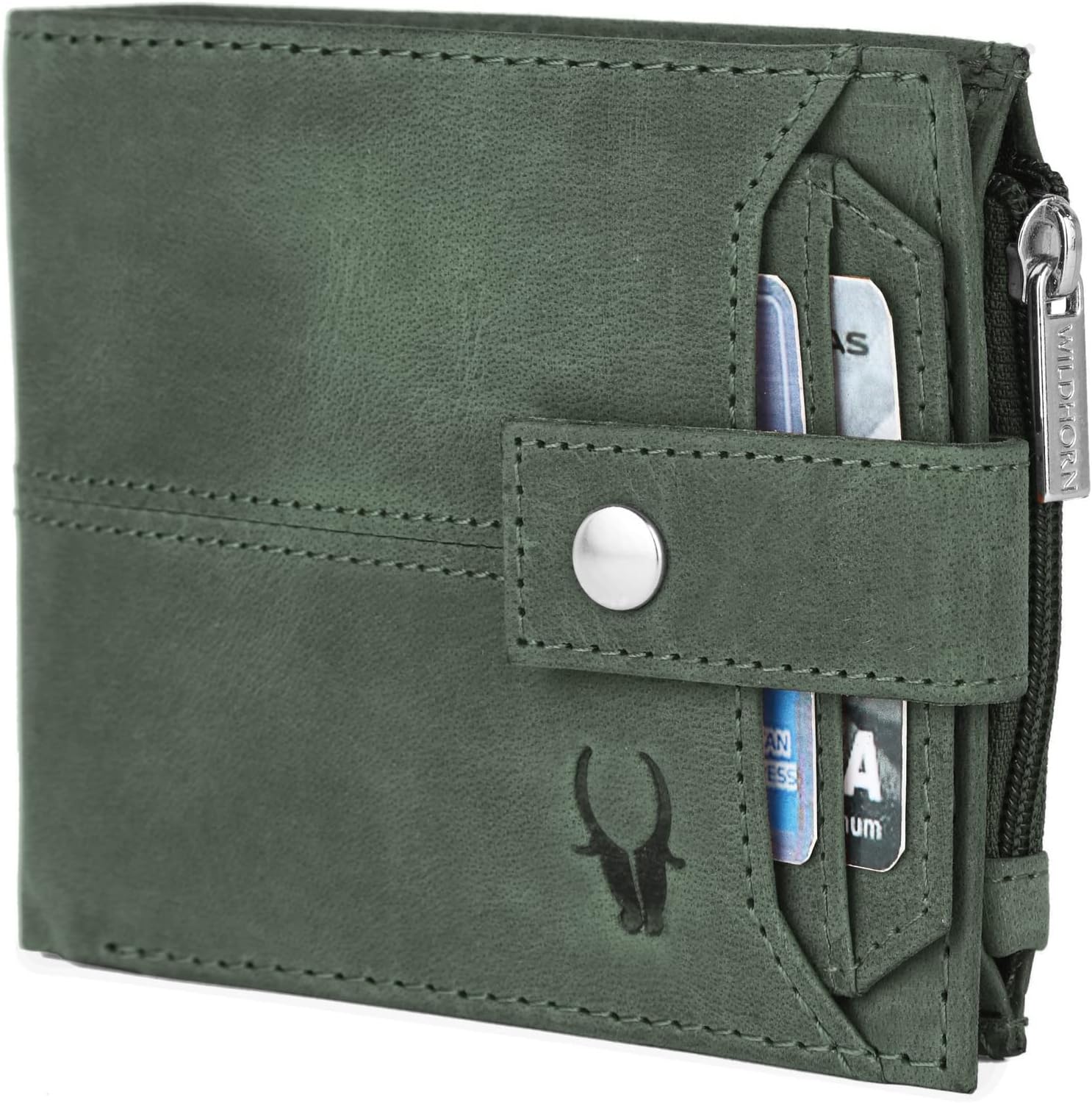 Leather RFID Protected Leather Wallet Men, Green Hunter