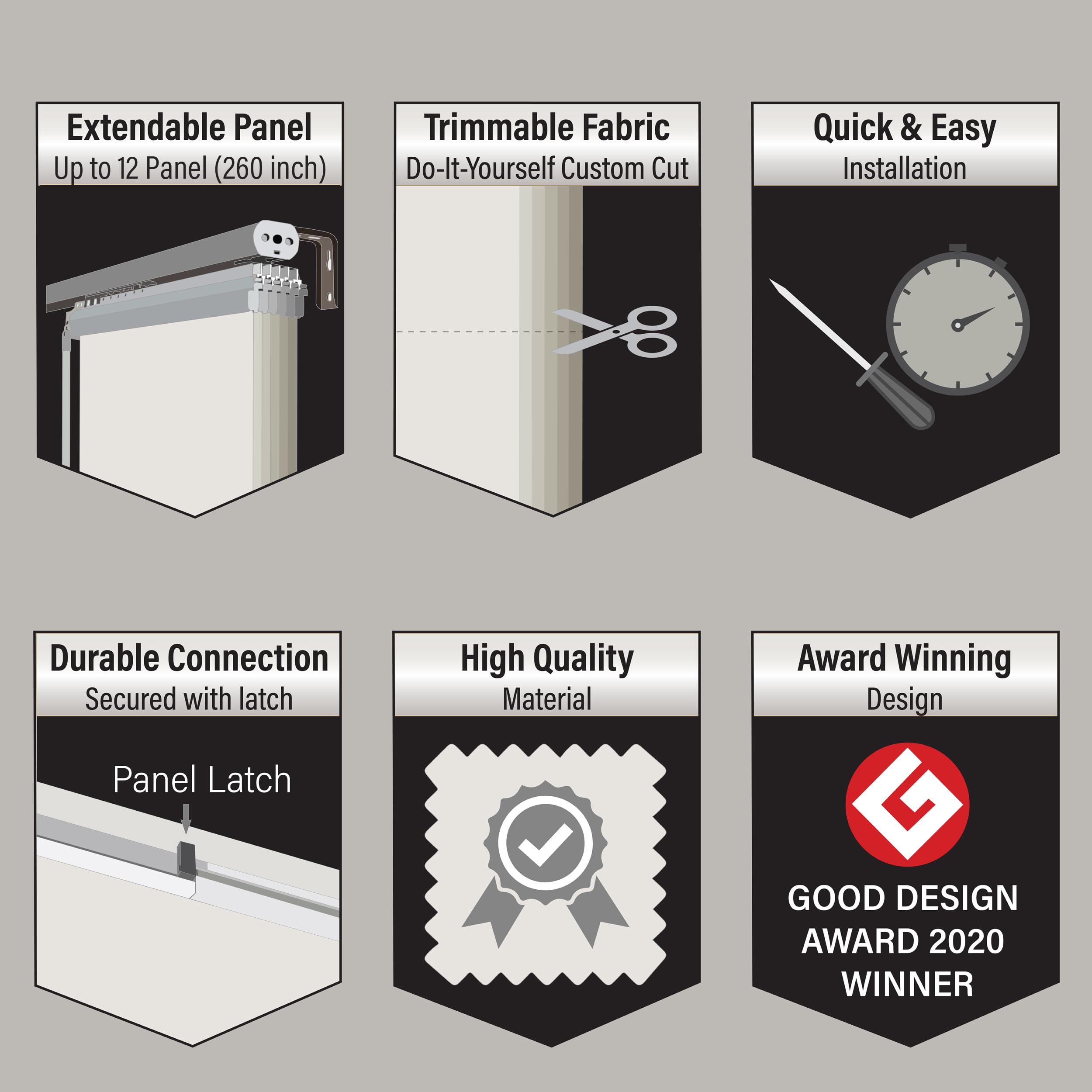 Embroidered Cadet 3-Panel Single Rail Panel Track Extendable 28