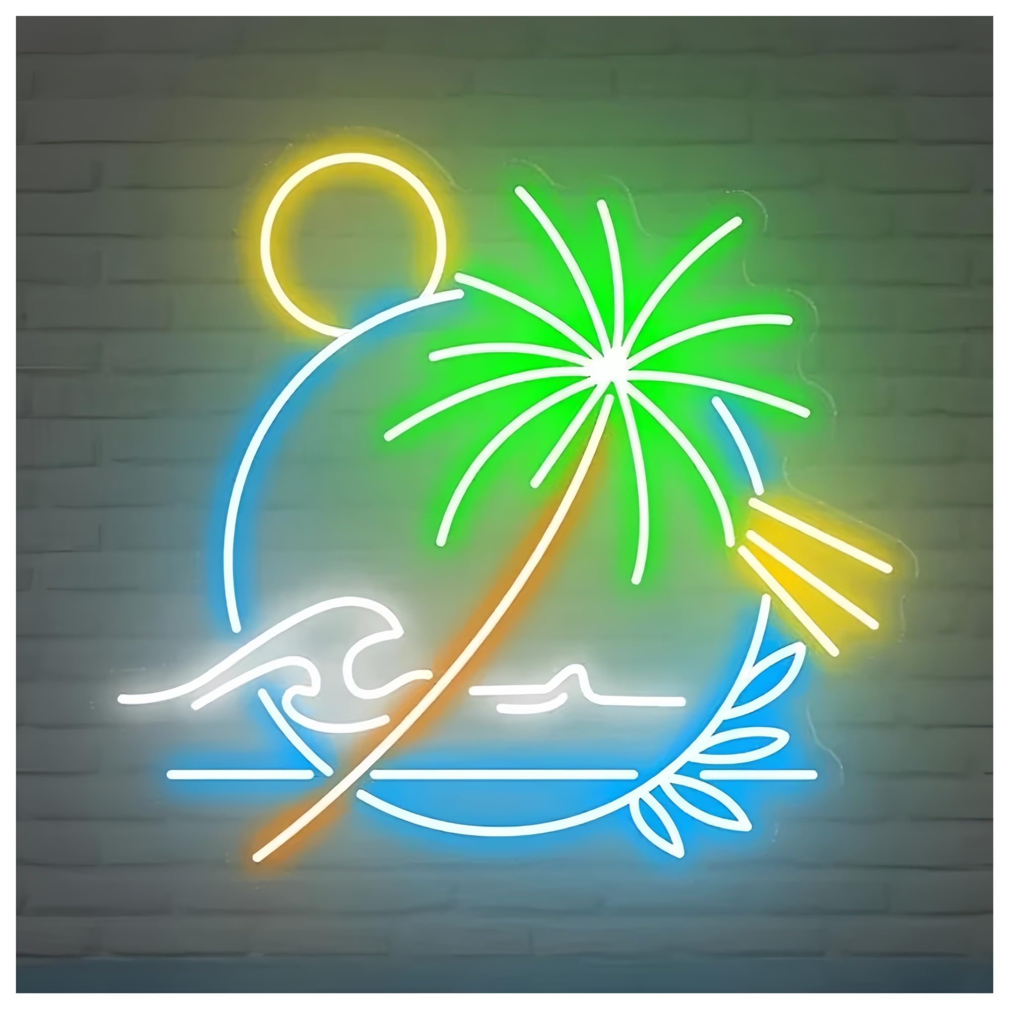 SHOUXI Sign Lamp Palm Tree Neon Sign Beach Bar Club Neon Light Wall Decor Ocean Tropical Party Pub Summer Decoration(C,50CM)