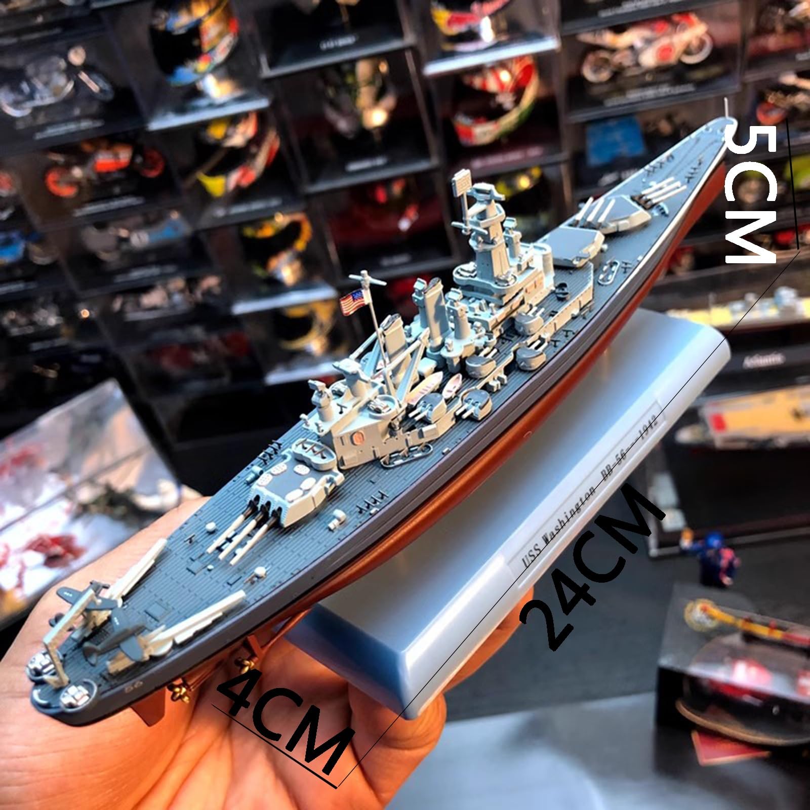 1:1000 Schlacht USS Washington BB-56 Kriegsschiff Schlachtschiff Modell Kleberfreie Farbtrennung Fertige Ornamente Militärische Hobby-Sammlungsgeschenke