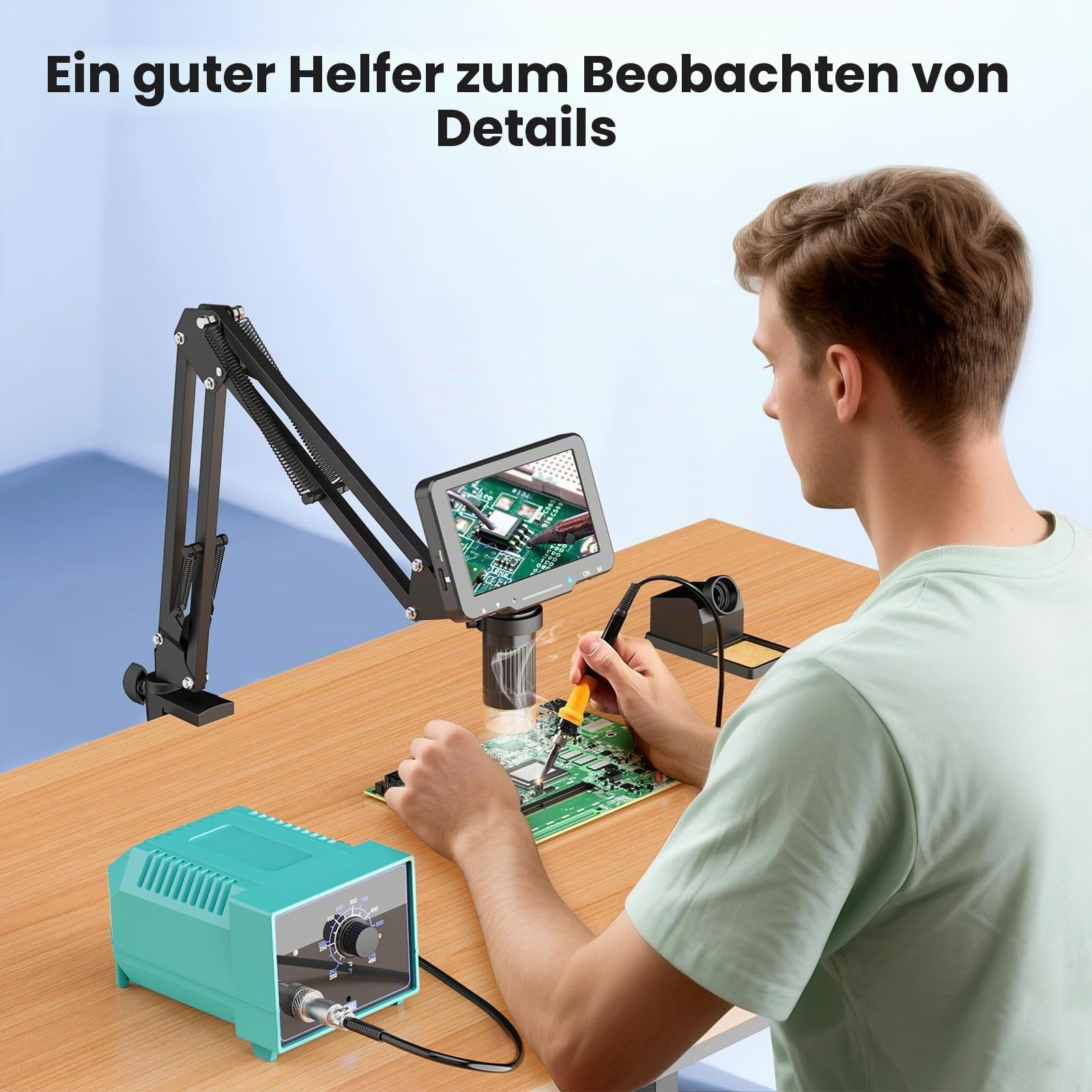 Digitales LCD-Lötmikroskop für PCB-Reparatur mit C-Klemme, 12,7 cm | Für Lötprüfungen und Elektronikreparatur; C-Klemme hält beide Hände frei, und der Bildschirm funktioniert ohne Computer.