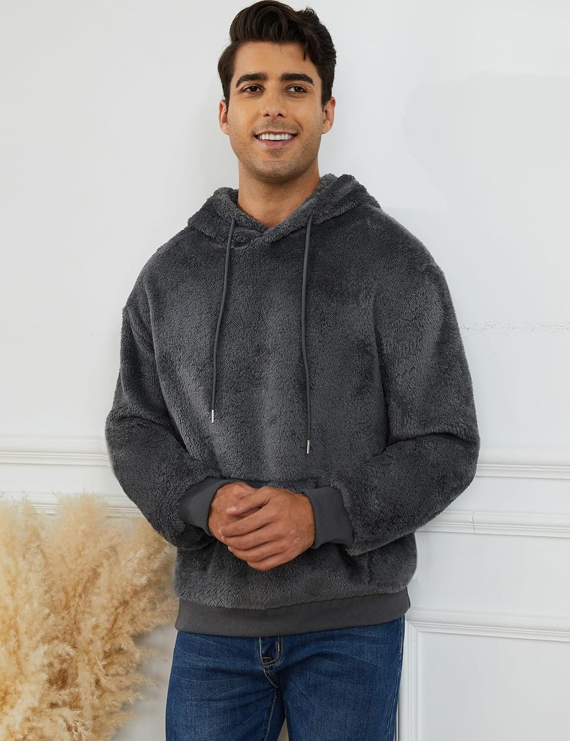 Gihuo Mens Sherpa Hoodies Fuzzy Sweatshirts Fleece Pullover Hoodie Long Sleeve Comfy Hooded Sweatshirt Outerwear - Image 4