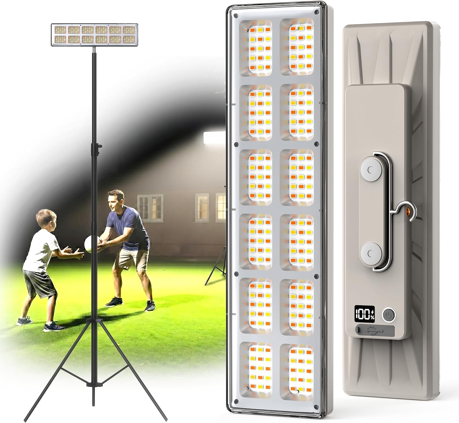 Portable Rechargeable LED Work Light with Tripod Stand, 20000mAh Battery Powered Dimmable Cordless Megnetic Camping Lamps for Sports/Car /Emergency/Garage/Fish