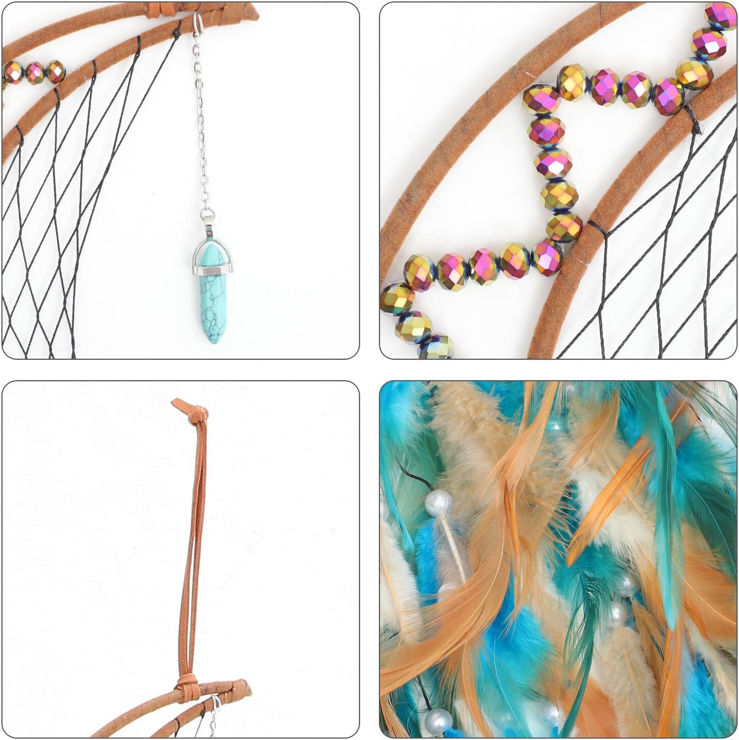 Holibanna Handmade Moon Feather Dream Catcher Wall Hanging Pendant Boho Bedroom Decor Nursery Ornament