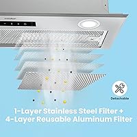 Vista 5 de Comfee' Campana de Ventilación de 27 Pulgadas, Campana de Ventilación Integrada/Insertada de 450 CFM, Campana de Estufa de Cocina de Acero Acero