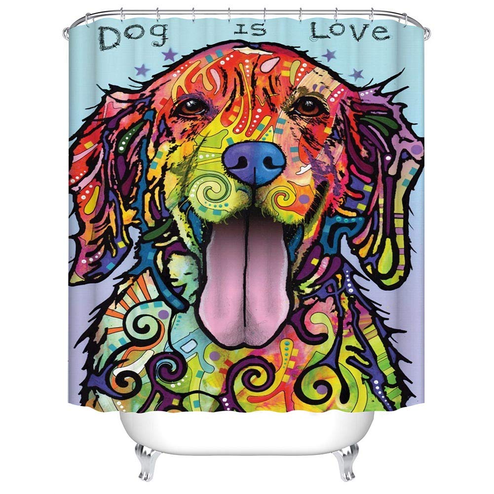 BOYOUTH Watercolors Golden Retriever Pattern Digital Print Bath Shower Curtains for Bathroom,Polyester Waterproof Fabric Bath Curtain with 12 Hooks,70x70 Inches,Multicolor