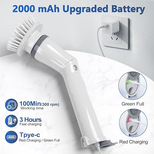 Miniatura 4 de Qimedo Limpiador eléctrico recargable mejorado para limpieza, limpiador giratorio de mano de 45 pulgadas con mango largo extendido, limpiador