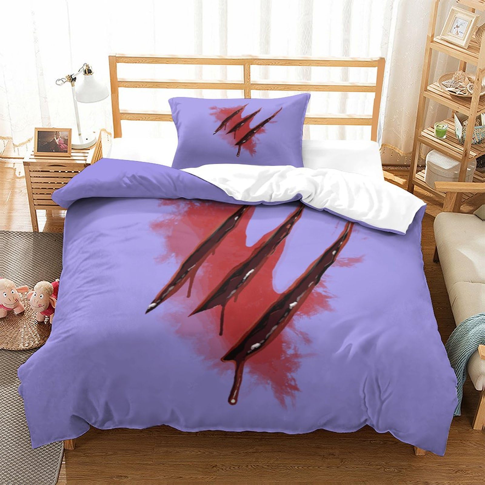 P1S9U7W5Y Edgy Bloodstain 3D Printed Duvet Cover Set 3pcs Microfiber Horror Scratch Bedding Set Single（135x200cm）