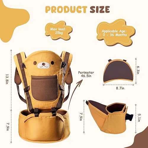 Miniatura 2 de Portabebés 6 en 1 con asiento de cadera, para bebés de 0 a 48 meses, portabebés suave para recién nacidos hasta niños pequeños (osito)