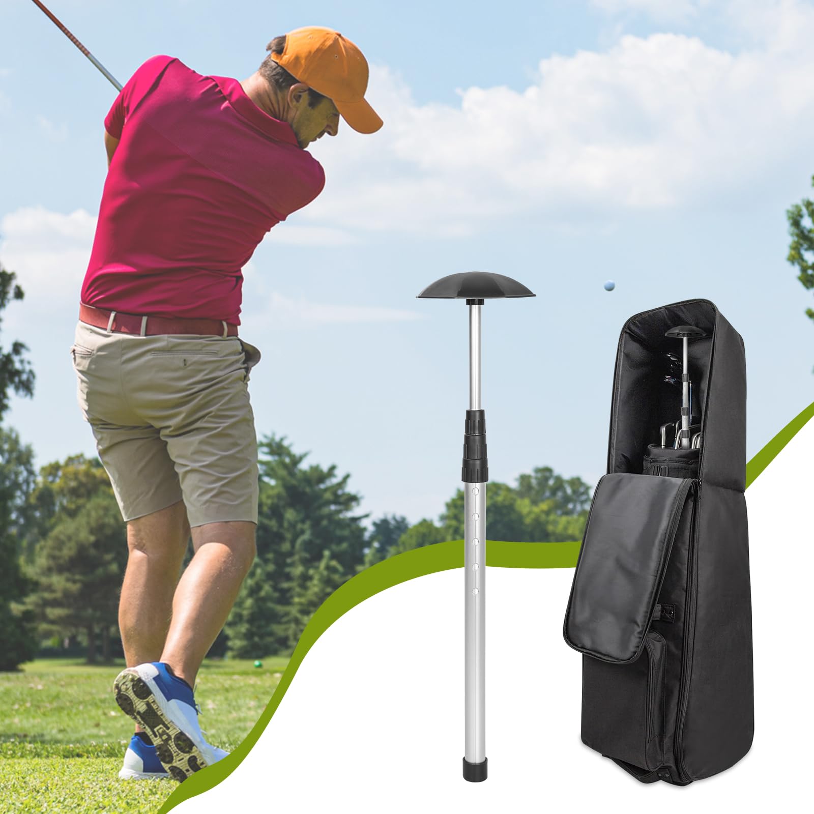 Asta di supporto regolabile per sacca da golf da viaggio, supporto telescopico rigido per mazze da golf, in lega di alluminio, supporto per mazze da golf, accessorio per borsa protettiva (nero)