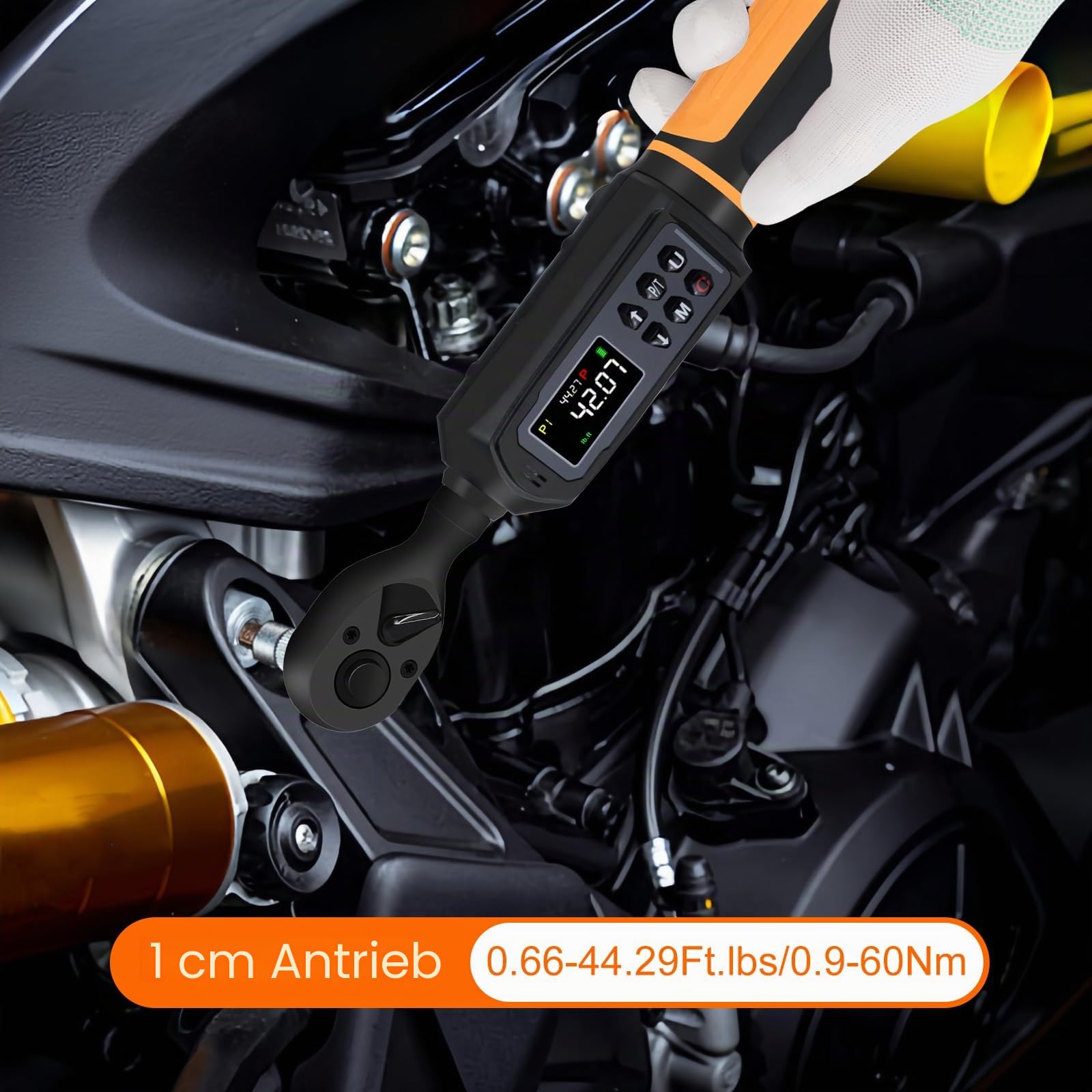 Uharbour Digitaler Drehmomentschlüssel, 3/8 Zoll Antrieb, 0,9–60 Nm Reichweite, elektrischer Drehmomentschlüssel mit Dual-Richtungs-Ratsche, ±1% Genauigkeit mit Vibration, Summer und LED-Alarm