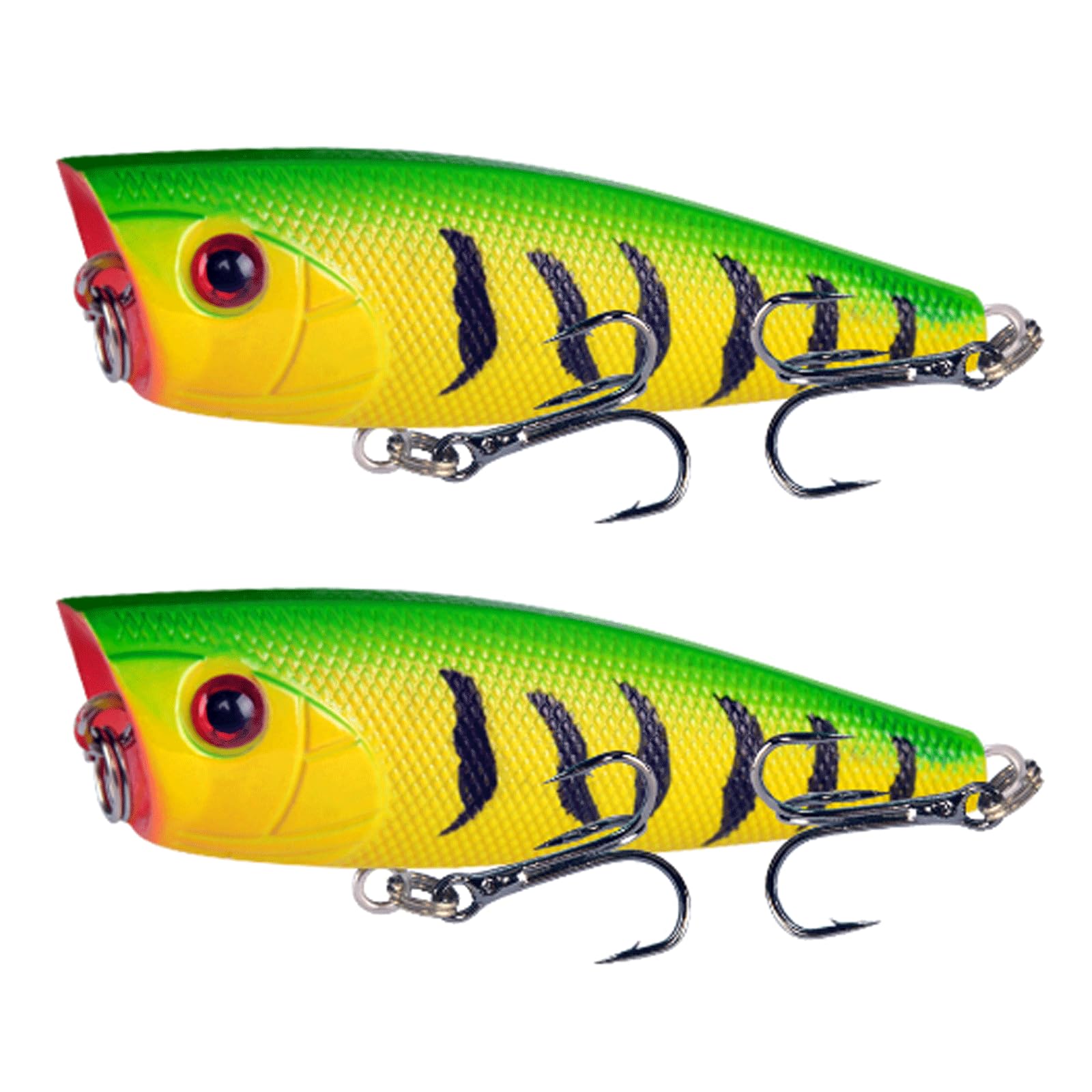 IvyLoutish Fishing Lure Bait 2 Pc Popper Fishing Bait 6cm/7g Hard Bait Artificial Topwater Bass Trout Pike Wobbler Fishing Tackle with 2 Treble Hooks Fishing Tackle