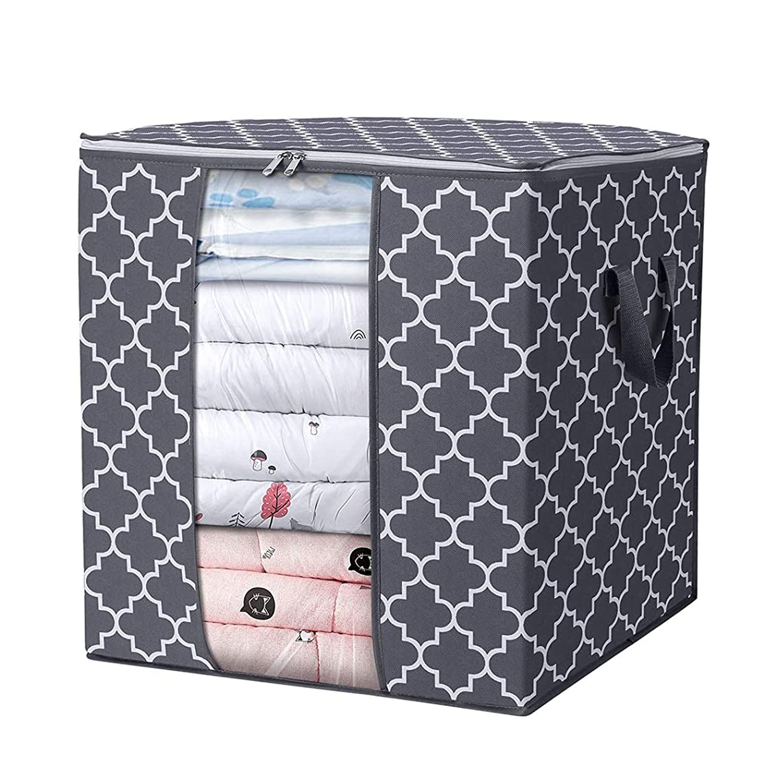 House of Quirk Polyester Storage Bags Large Blanket Clothes Organization And Storage Containers For Comforters,Bedding, Foldable Organizer With Clear Window, Sturdy Zippers (Grey 1 Pack/100L)-image-18