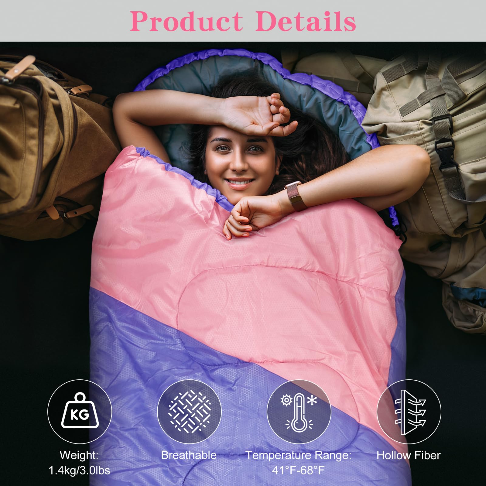 Yarmiene Sacco a Pelo-Sacco a Pelo 4 Stagioni-Adulti e Bambini, Sacco a pelo Compatto Ultraleggero per Campeggio ed Escursionismo,Sacco a Pelo da Campeggio Rettangolare Portatile