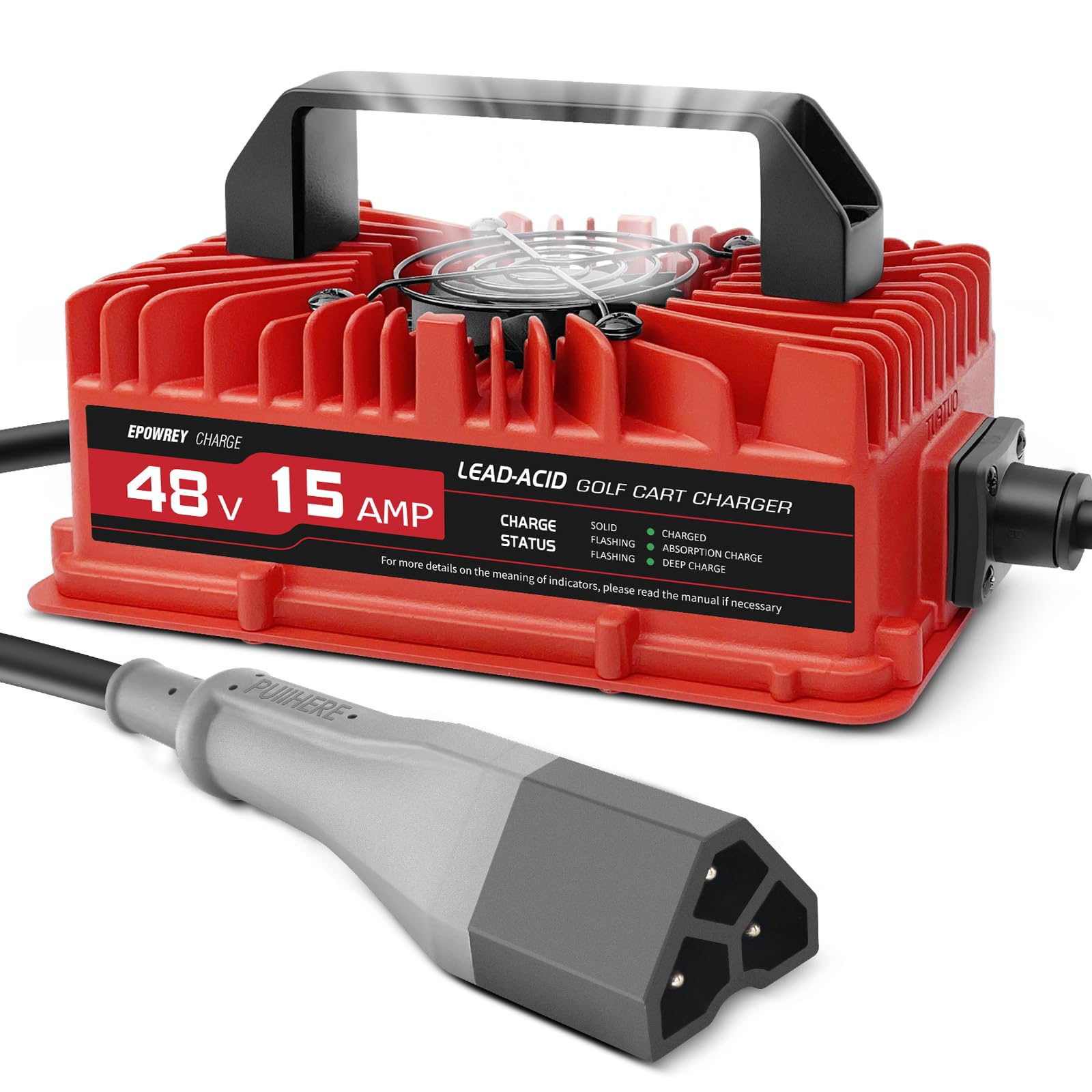 15 amp golf cart charger for 48 volt ezgo rxv & txt with 3 pin triangular plug-lead acid battery