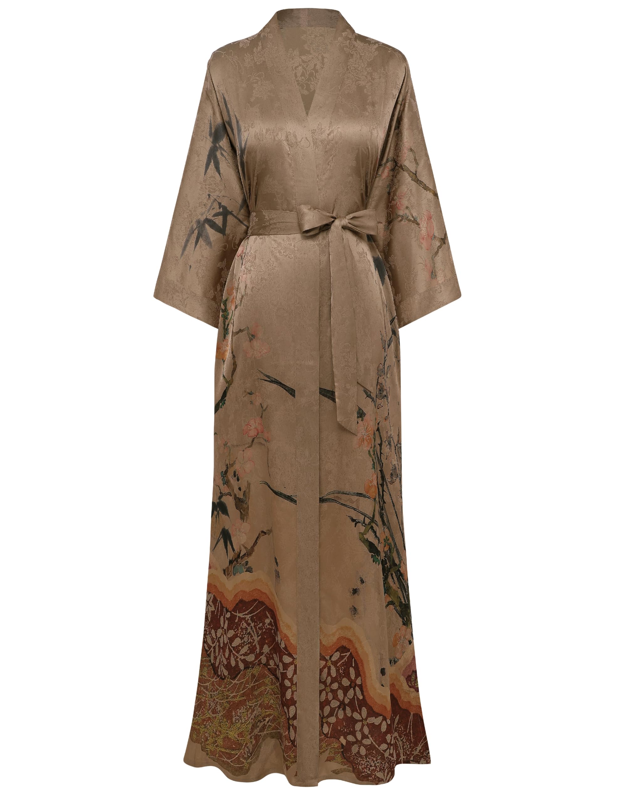 PRODESIGN Kimono Robe for Women - Long Satin Sleepwear Silky Kimono Cover-Up Nightgown Japanese Bathrobe Loungewear Blouse