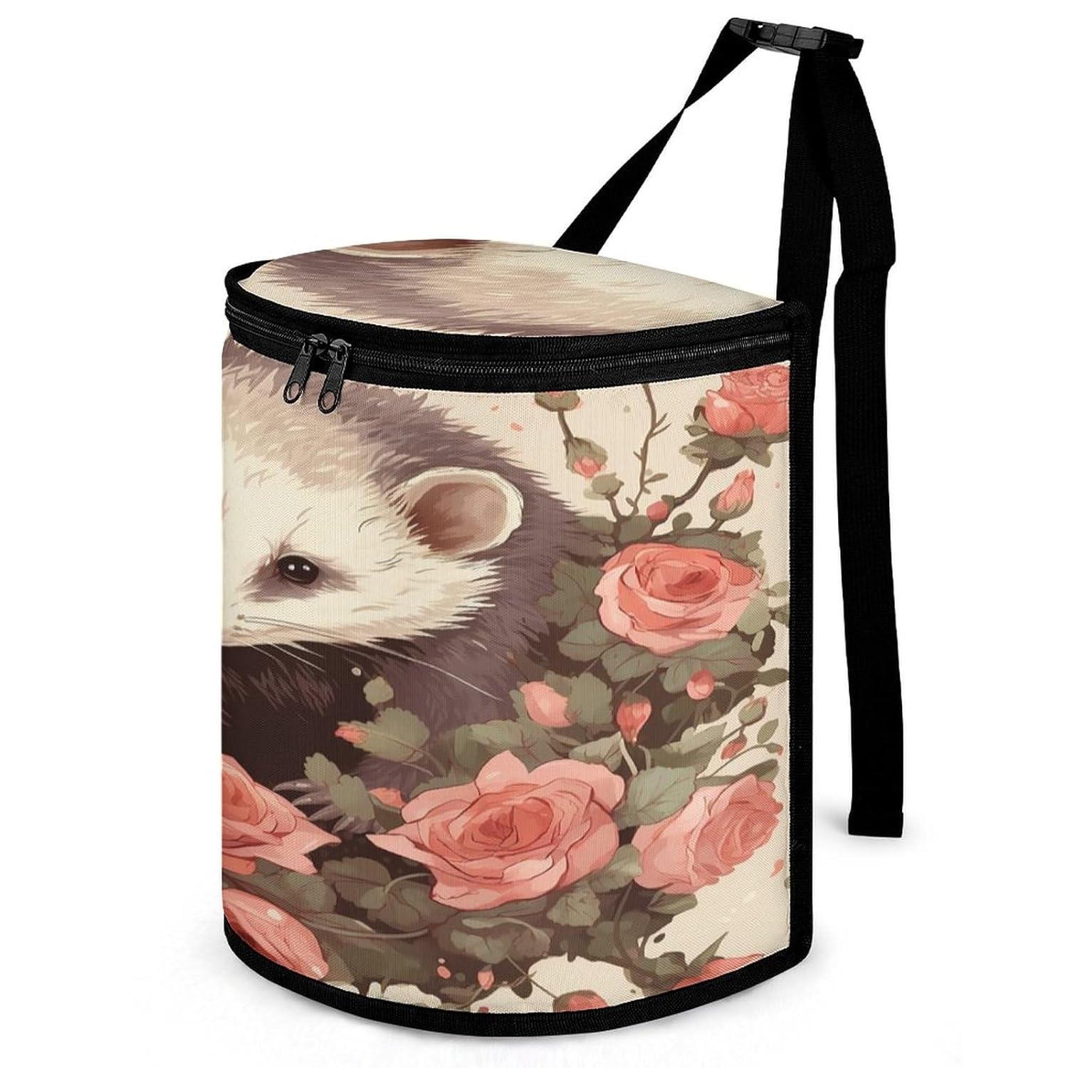Hanging Car Trash Bag Opossum and Roses Printed Car Garbage Storage Bag Leakproof Car Trash Can Portable Garbage Storage Bags