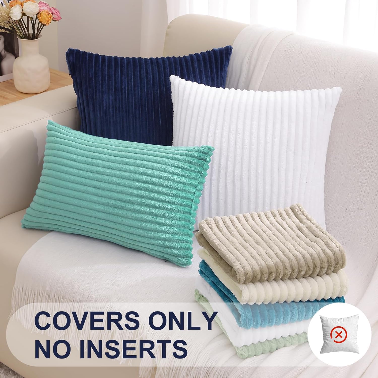 Simmore Decorative Fall Throw Pillow Covers 18x18 Set of 2, Soft Plush Flannel Double-Sided Fluffy Couch Pillow Covers for Sofa Living Room, Aqua Haze - Image 7