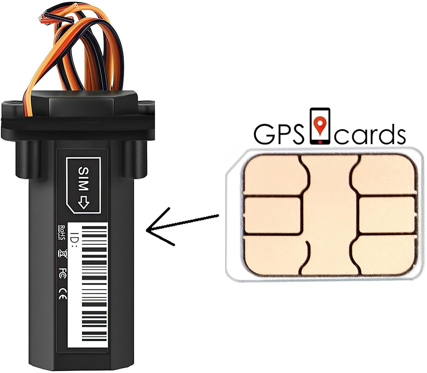SIM card being inserted into a wired GPS tracker