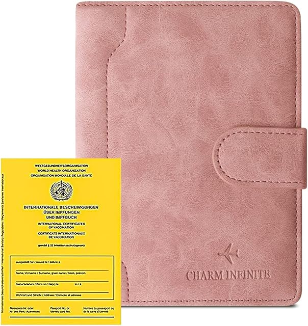 lmytdo Passport Holder Cover, Leather Travel Wallet Case Organiser Accessories RFID UK Passport Cover for Passport, Vaccine Cards, Business Cards, Credit Cards, Boarding Passes (Pink)