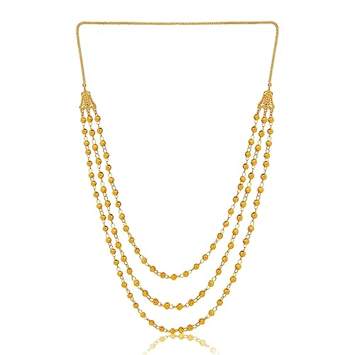 Parna One Gram Gold-plated Long 3-Line Necklace Traditional Maharashtrian Jewellery for Girls, Womens Durable and Comfortable (Size: 28 Inch, Golden)