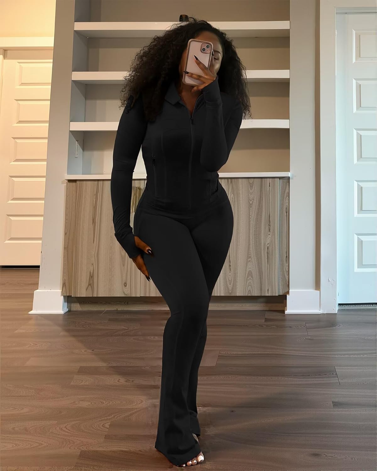 Adogirl Women 2 Piece Outfits Tracksuit Set Long Sleeve Full Zipper Crop Jacket and Flare Pants Workout Set With Pockets - Image 5