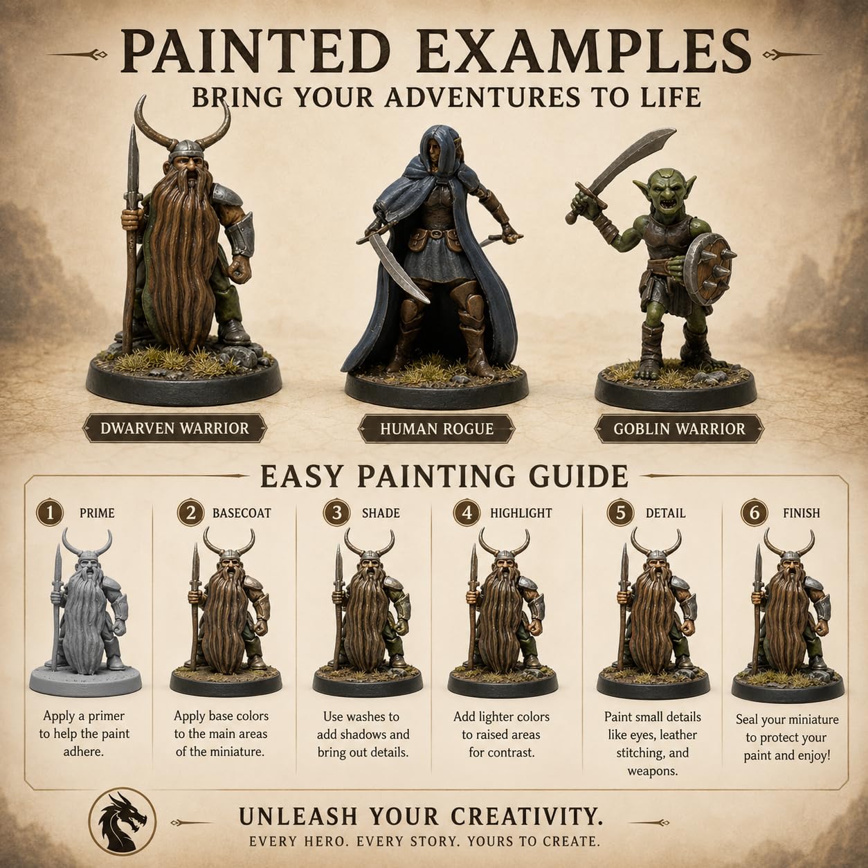 50 unikalnych miniatur fantazyjnych figurek RPG do lochów i smoków, gry fabularne Pathfinder. Niepomalowane luzem, idealne do D&D