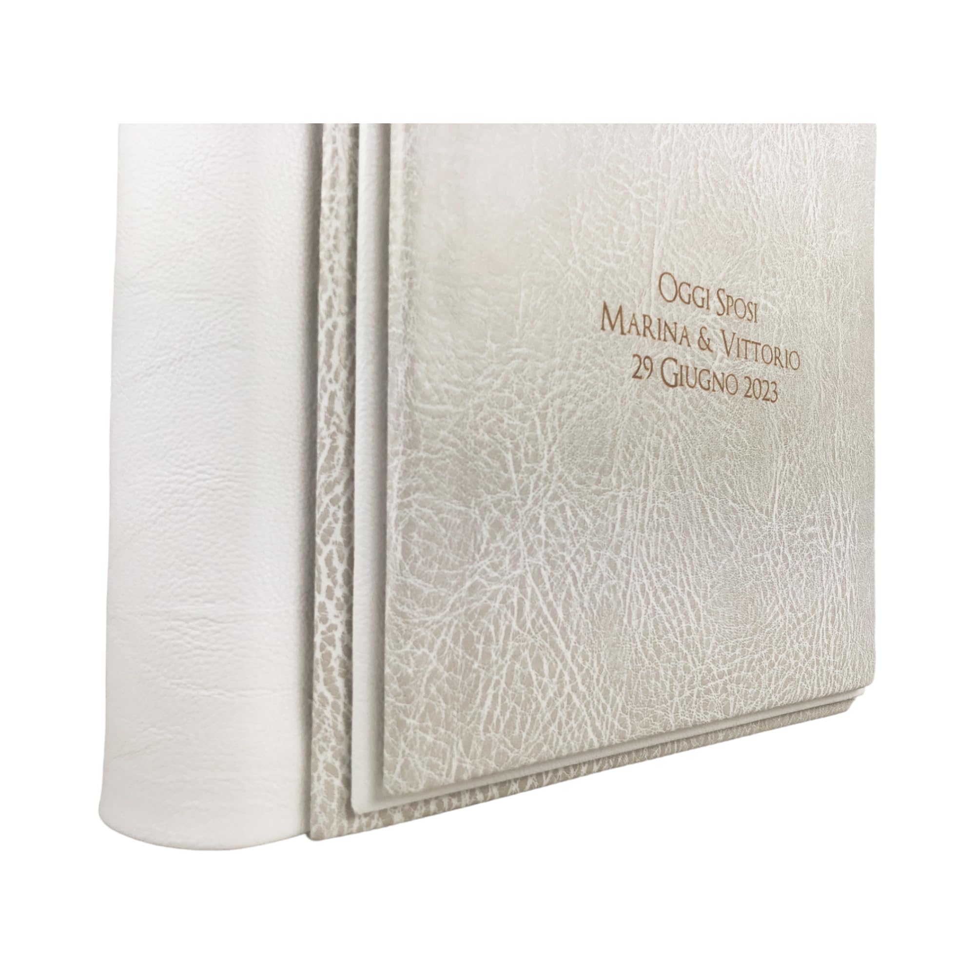 TriVin Art Album Fotografico in Similpelle Alta qualità, Personalizzabile con Incisione. Ideale per Matrimonio, Anniversario, Qualsiasi Evento (Bianco Polar-Bianco)