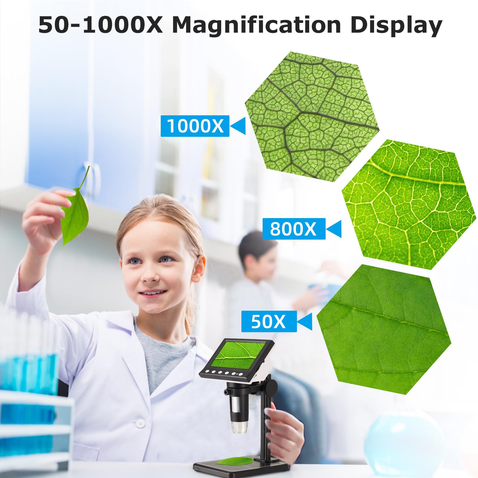 Koolertron Microscope Numérique 4,3 Pouces avec Carte TF 32G Lumière 8 LED 1000X Microscope Professionnel pour Réparation de Circuits Imprimés