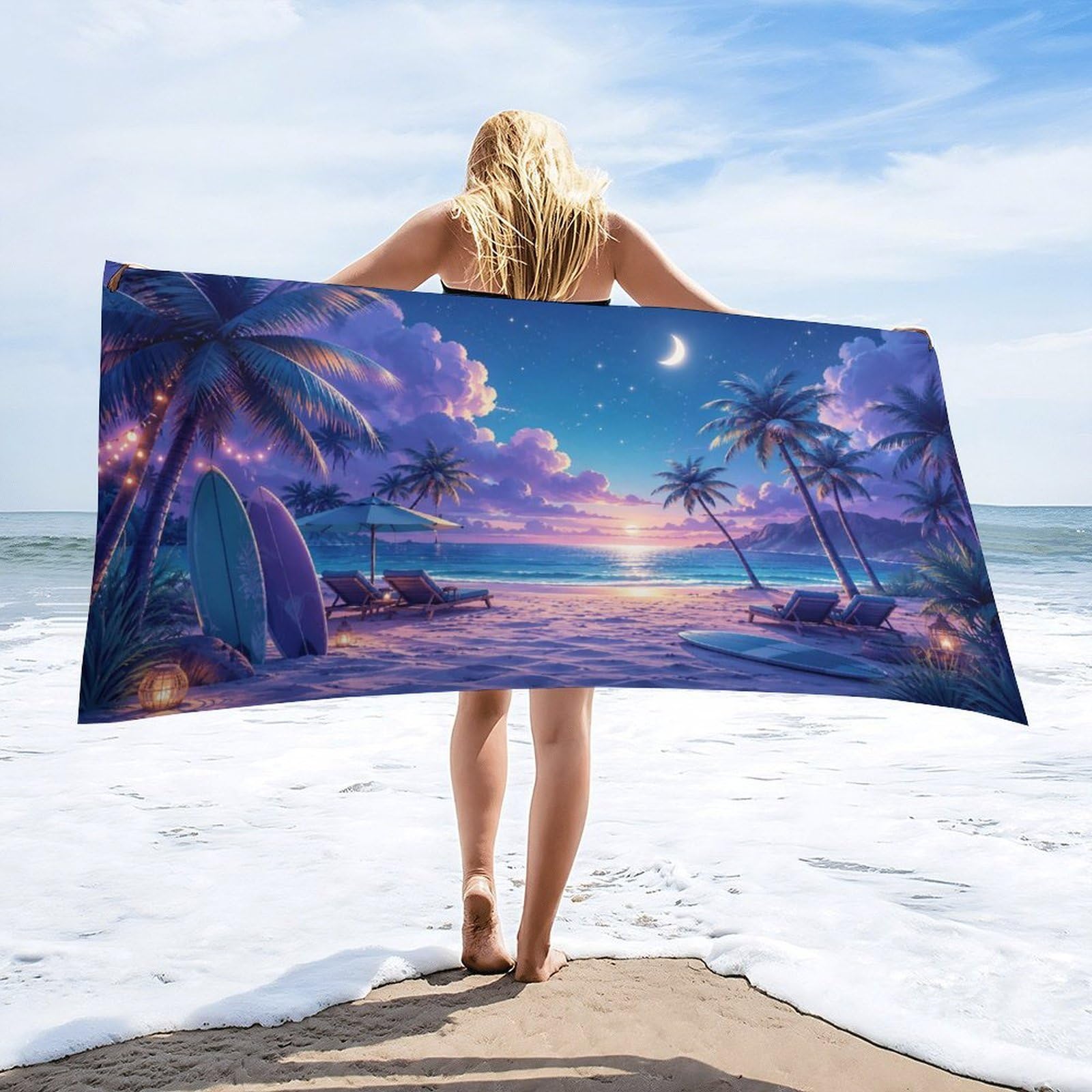 Anceky Tropical Beach Sunset Palm Trees Beach Towel 32"×63",Soft Microfiber Bath Towel Shawl, Quick Dry Absorbent Pool Spa Gym Shower Towel