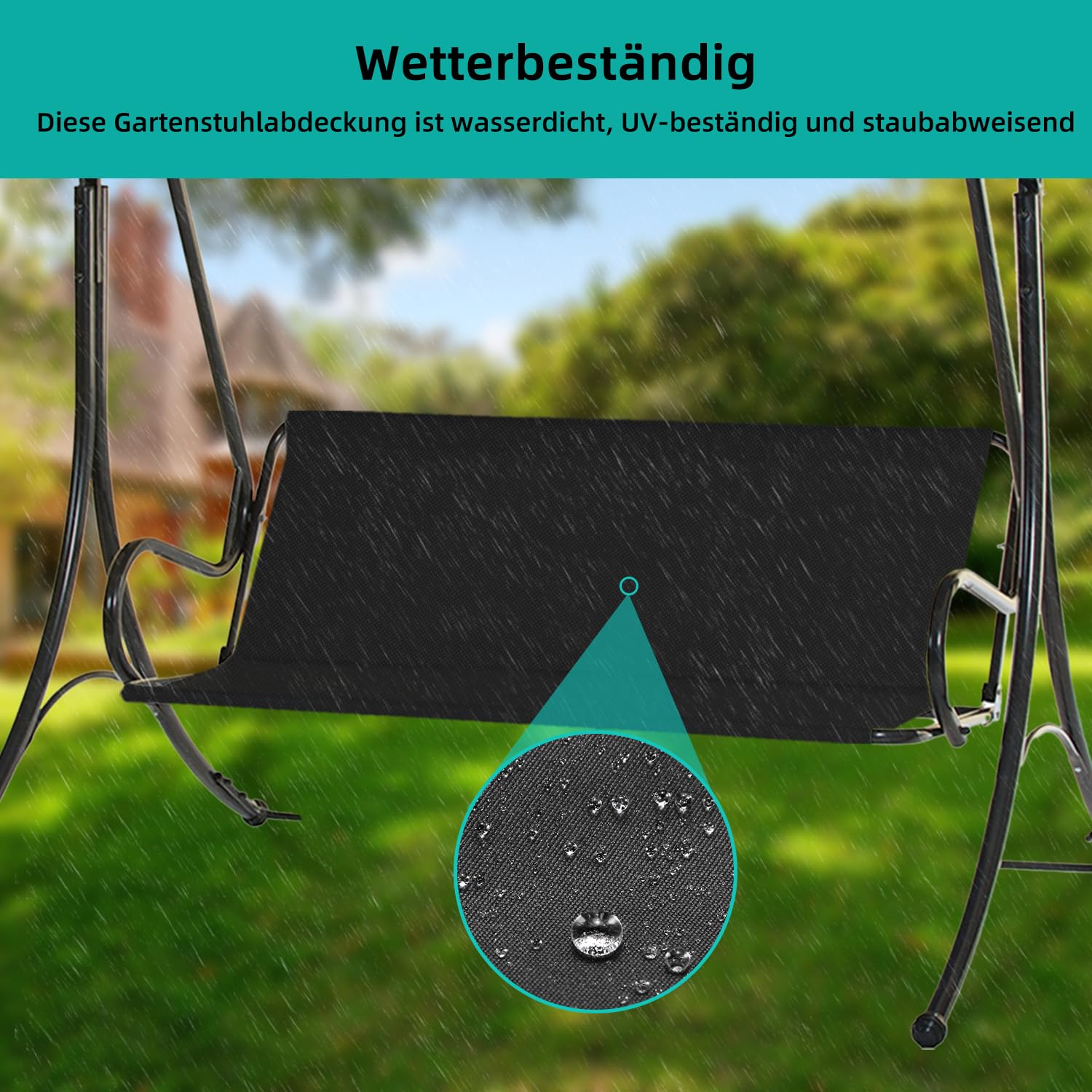 Coprisedile per dondolo da giardino, impermeabile, tessuto Oxford 600D, ricambio per seduta, per esterni, 2 e 3 posti, 148 x 52 x 52 cm, colore nero