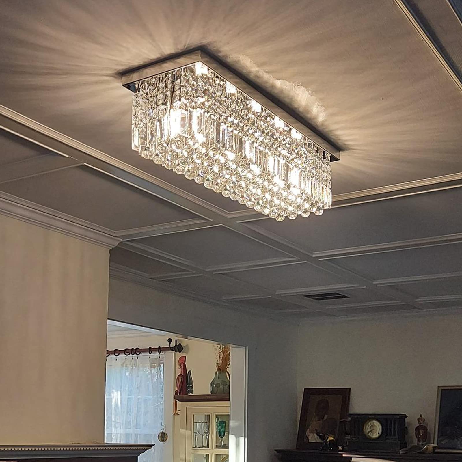 Buy MOOONICHE Rectangular Crystal Chandelier, Modern Rectangle Crystal