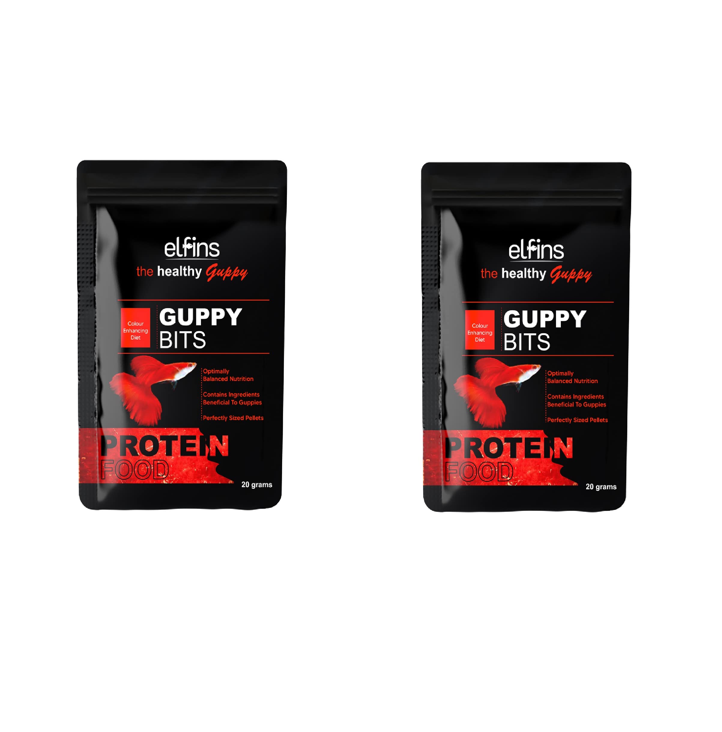 eLfins Guppy Fish Food 2 in 1 Combo (Total 40g) - Colour Enhancing Diet - Sold by RedBeaks, All Life Stages, Pellet