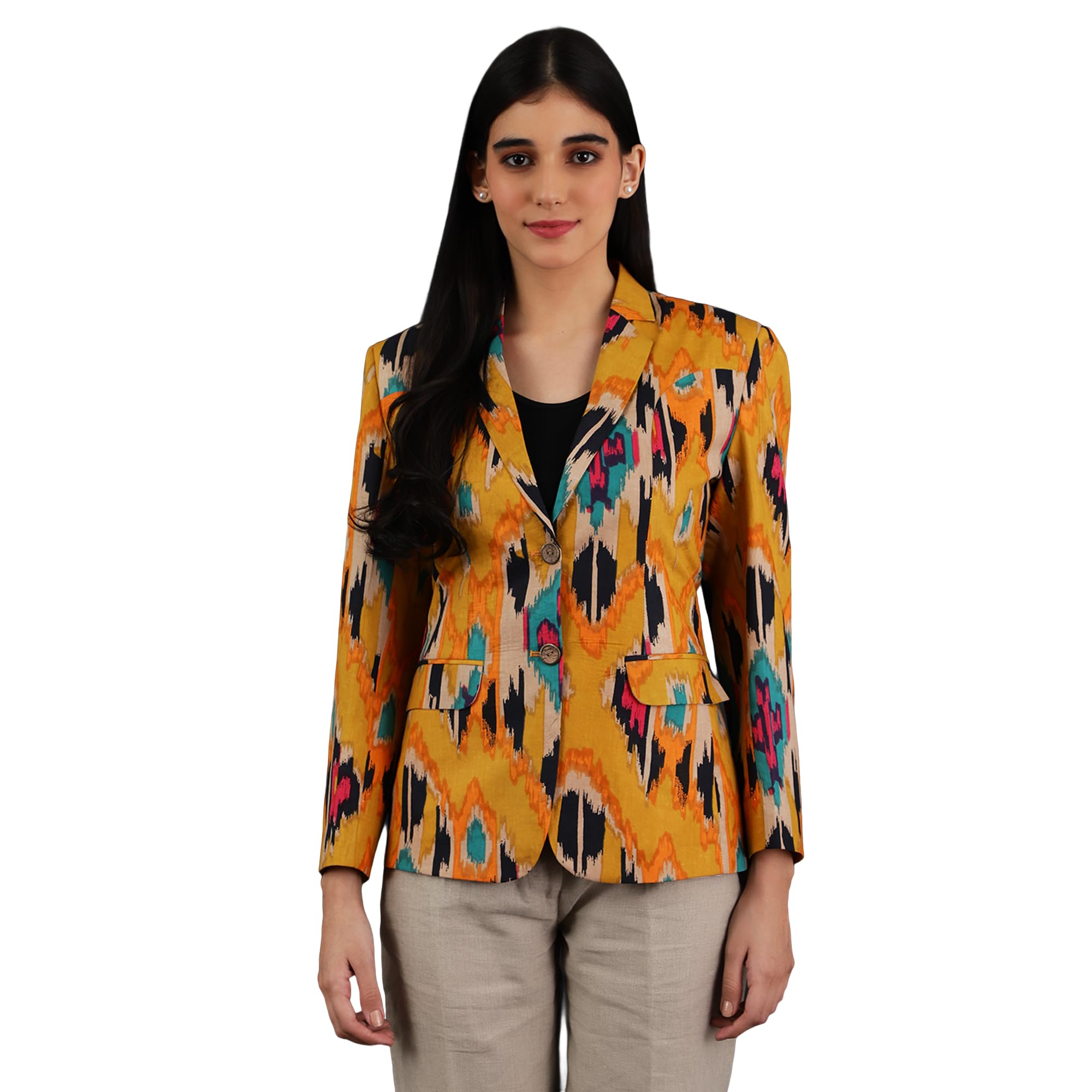 indophilia Women's Jaipur Cotton Yellow Blazer-picture-36