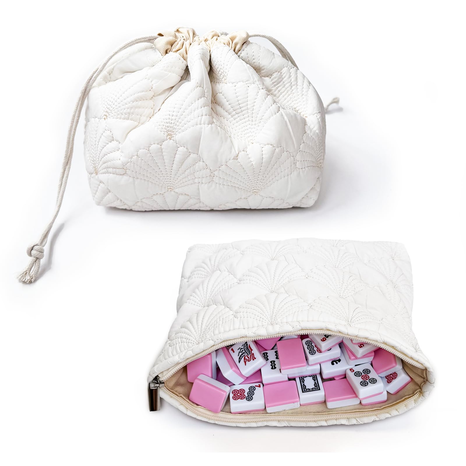 Gberlczz 2-Pack Small Mahjong Tile Bags for 1.1"x0.8"x0.4" Travel Tile Size, Portable Quilted Mahjong Pouches (NOT for Standard Tiles)